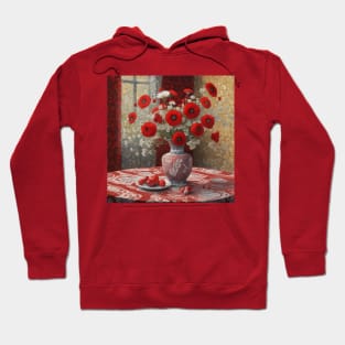 Chrysanthemums and Babys Breath in Clay Vase Still Life Painting After Klimt Hoodie